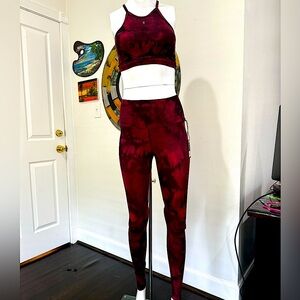 NOBULL, red tie-dye, sports bra and legging set, mid-rise exercise outfit NWT